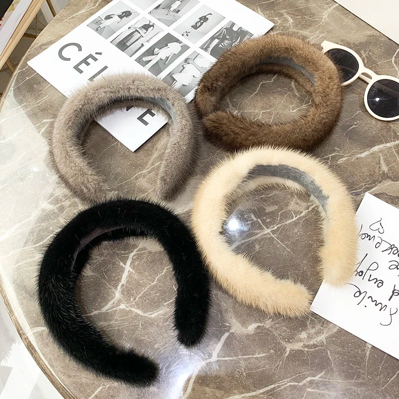 Hot Sale Women Luxury winter 100% Real Mink Fur Headbands Real Fur Hair Band Lady Fashion Hair Hoop Furry Gift