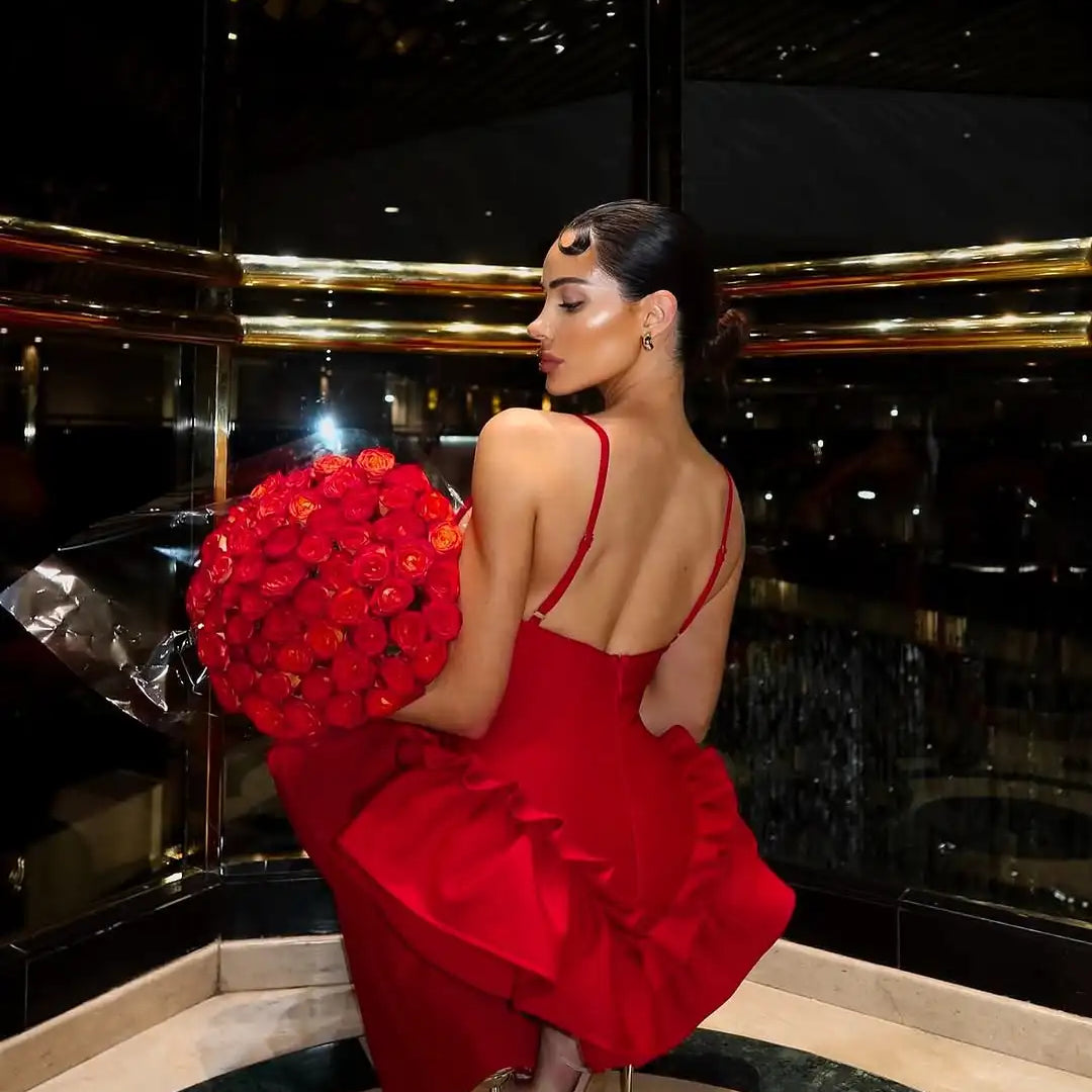 Valentine's Day Women Sleeveless V-Neck Ruffles Bodycon Long Bandage Dress Celebrate Evening Party Birthday Cocktail Dress