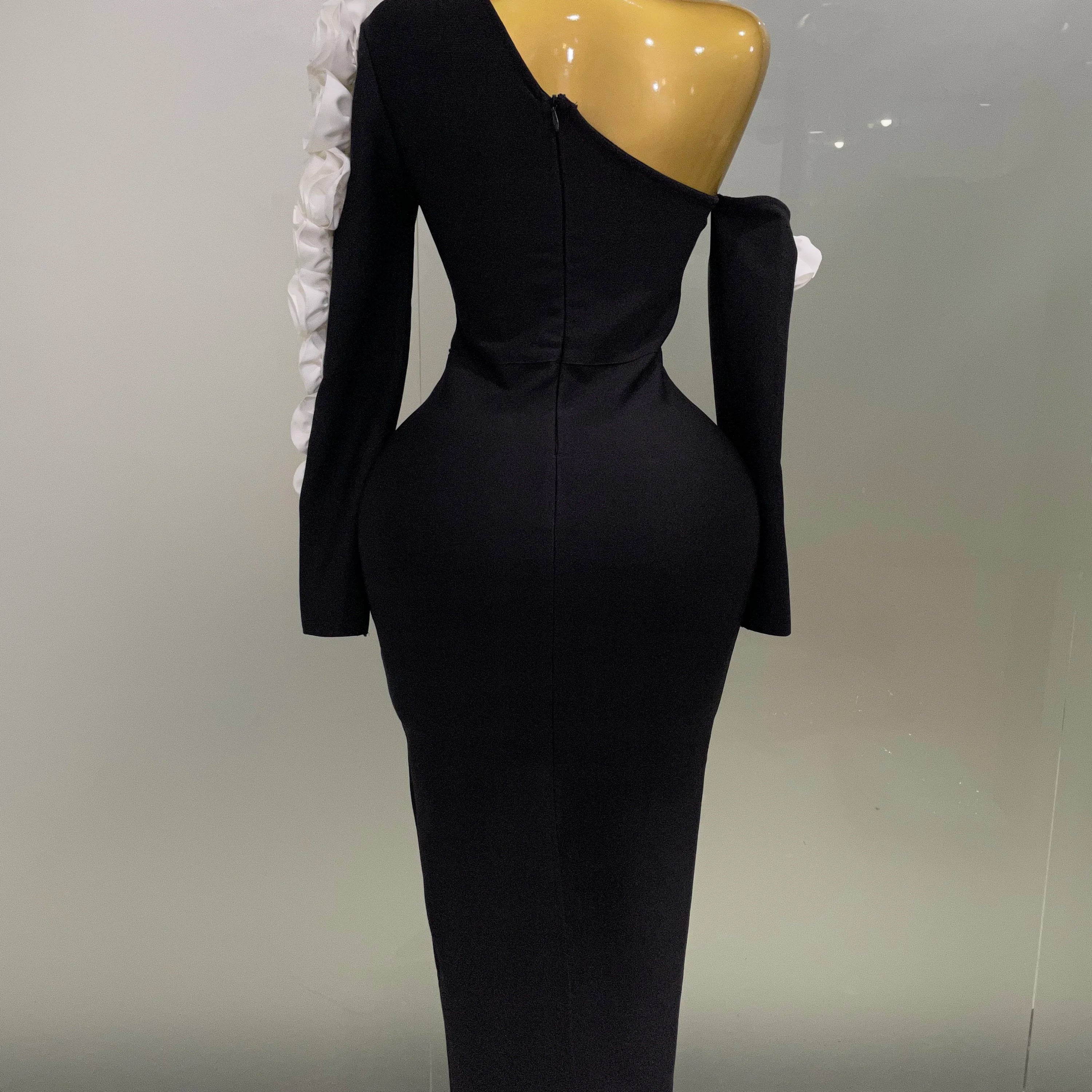 2025 New Sexy One Shoulder Key Hole Flower Maxi Long Bodycon Bandage Dress Women Knitted Elegant Evening Club Party Outfit