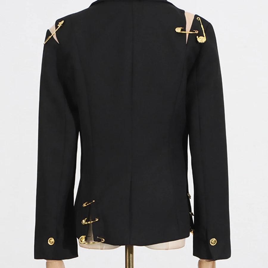 Slimming Spliced Paper Clip Elegant Jackets for Women Lapel Long Sleeves Patchwork Button Jacket Female Fashion New