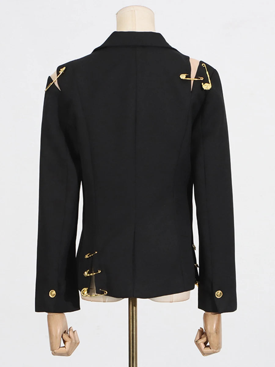 Slimming Spliced Paper Clip Elegant Jackets for Women Lapel Long Sleeves Patchwork Button Jacket Female Fashion New