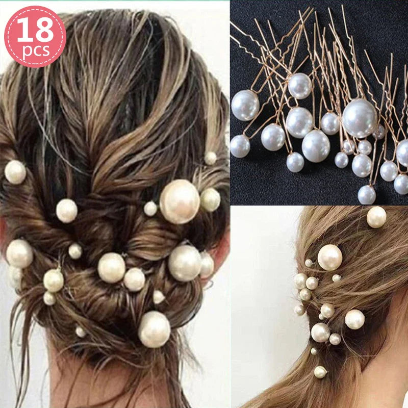 Simulate Pearl Hairpins Hairstyles Wedding Bridal Hair Pins Hair Jewelry Accessories Hairwear Girls Hair Clips for Women 18pcs Gold