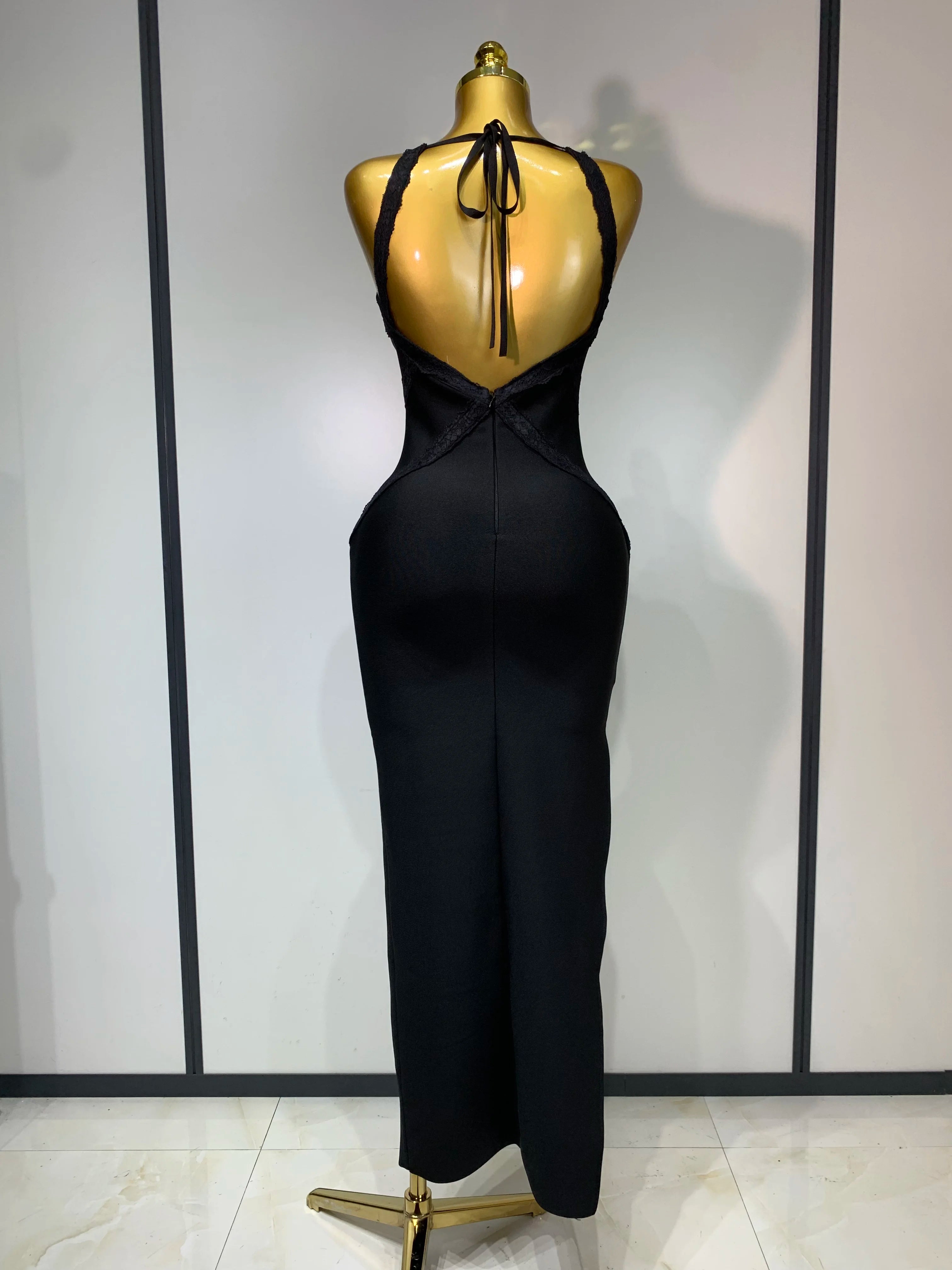 Sexy V Neck Black Lace Prom Dress Sleeveless Evening Party Gown Celebrity Elegant Luxury Birthday Club Dresses