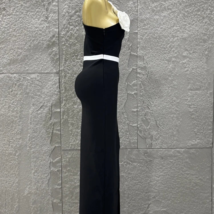 Women Sexy One Shoulder White Florals Bodycon Long Bandage Dress Celebrate Nightclub Party Fashion Outfit