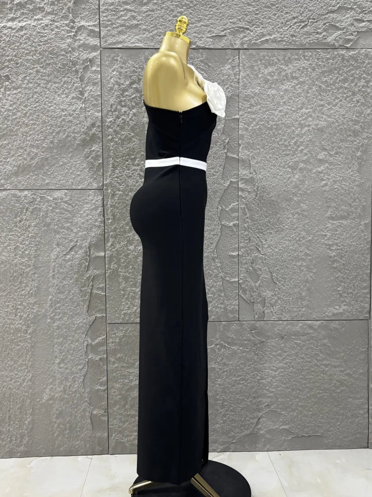 Women Sexy One Shoulder White Florals Bodycon Long Bandage Dress Celebrate Nightclub Party Fashion Outfit