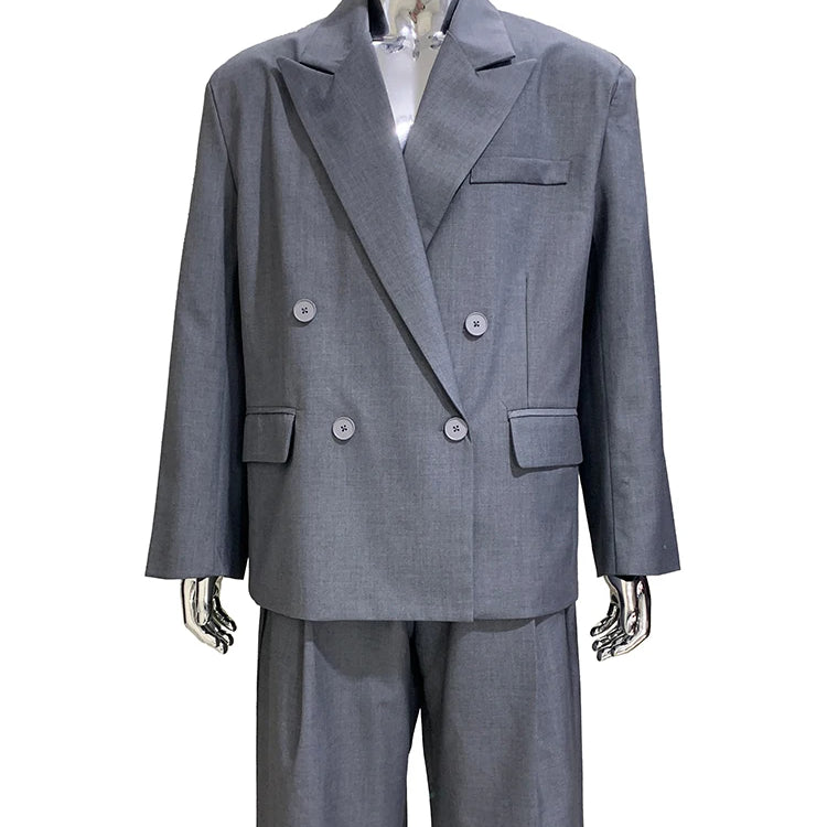 Lautaro Autumn Oversized Gray Blazers for Men Peaked Lapel Shoulder Pads Double Breasted Loose Luxury Designer European Clothes Gray