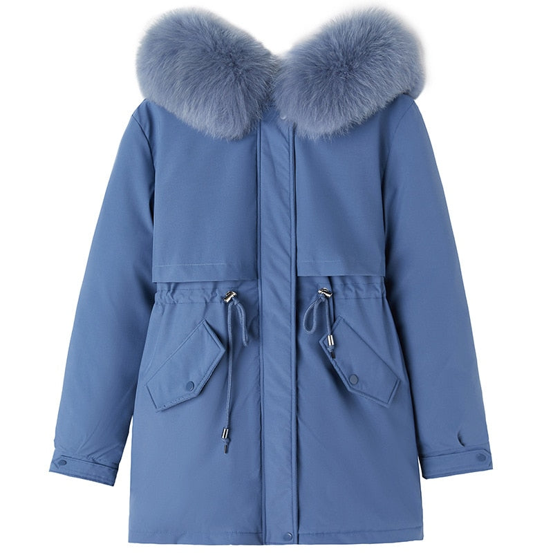 Women Parka Fashion Long Coat Wool Liner Hooded Parkas 2022 New Winter Jacket Slim with Fur Collar Warm Snow Wear Padded Clothes