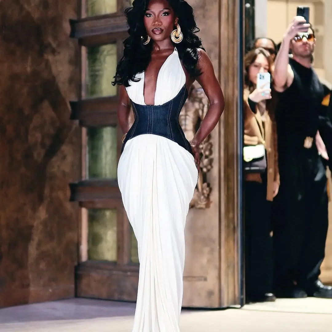 2025 New Runway Women Sexy Halter Backless Off the Shoulder Bodycon Tunic Dress Celebrity Evening Party Red Carpet Outfit