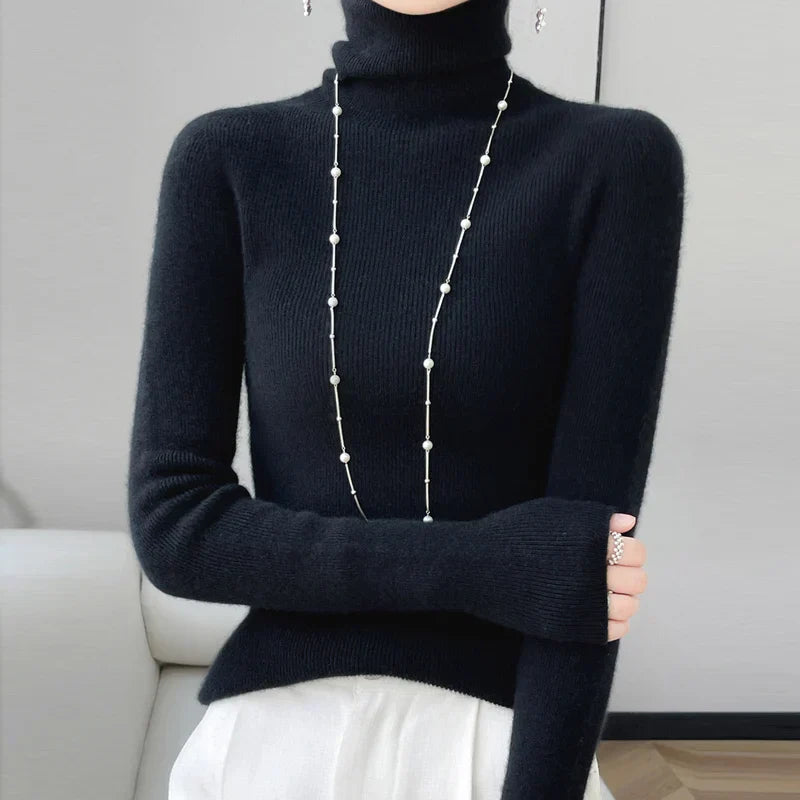 Autumn Winter Cashmere sweater Women Solid Turtleneck Cashmere Sweater Casual Cashmere Sweater Women black