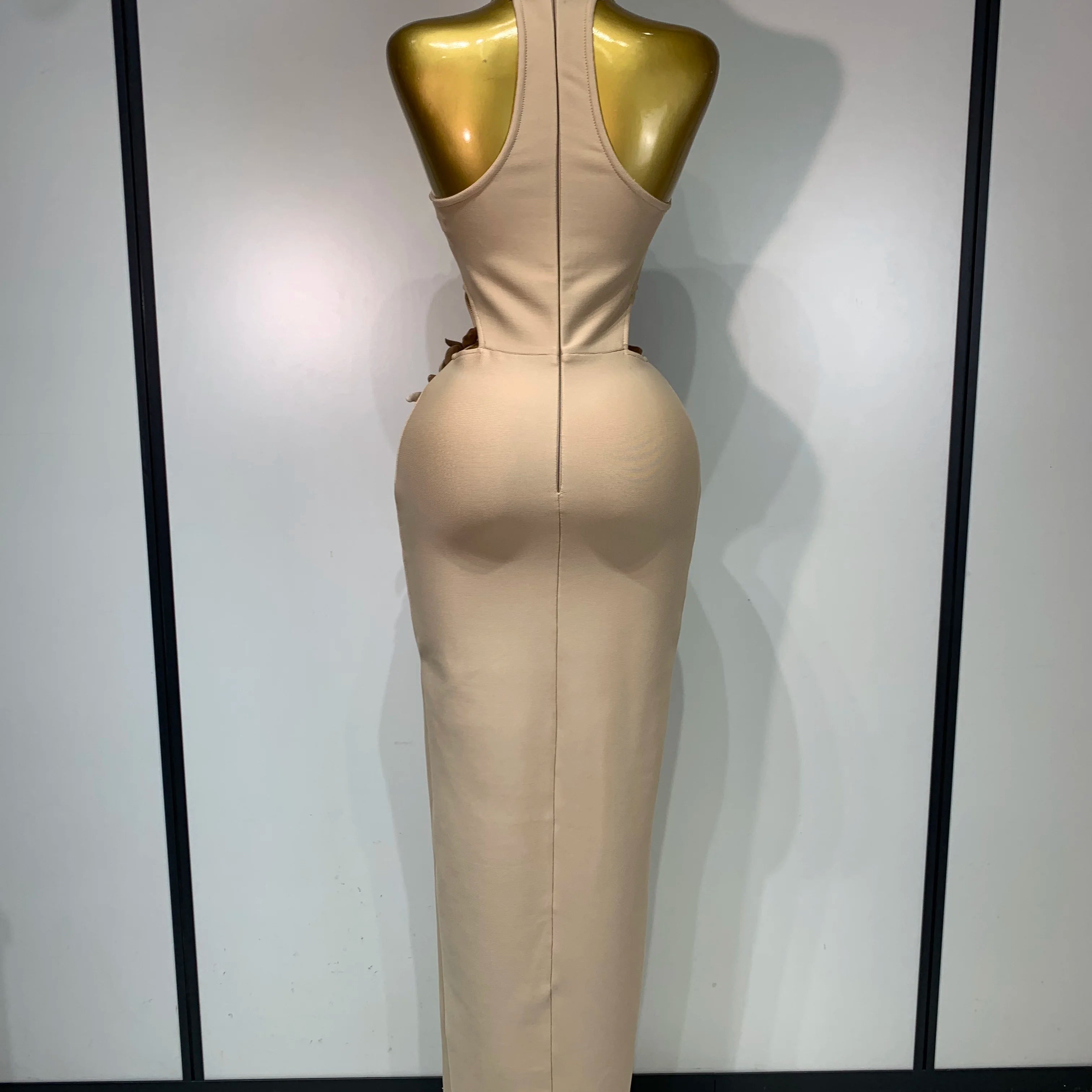 Women Sexy Sleeveless Flower Hollow Out Evening Party Bandage Dresses Red Knitted Bodycon Birthday Wedding Guest Clothing