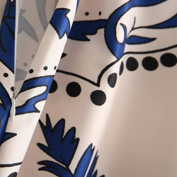 Zevity Women Vintage Position Floral Print A Line Midi Skirt Faldas Mujer Female Retro Summer Side Zipper Slim Vestidos QUN680