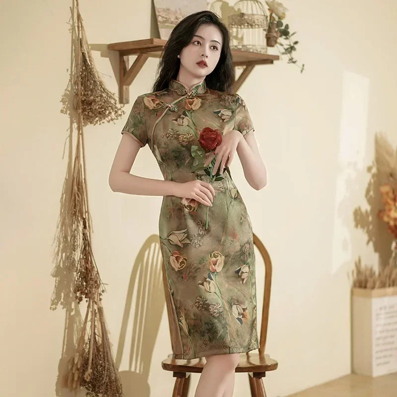 Cheongsam Qipao Fashion Clothes Casual Elegant Ethnic Style Vintage Dress for Women Streetwear Women Clothing Party Chinese DQ6-8