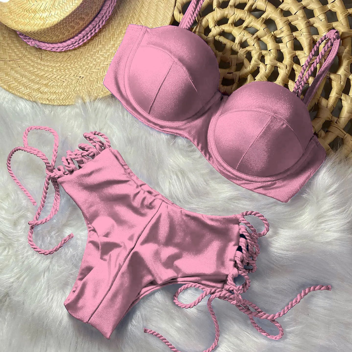 Sexy Bikinis Sets Push Up Women's Swimsuit Tie Side G-String Vintage Solid Swimwear Chest Pad Summer Beachwear Bathing Suit MA24220 9