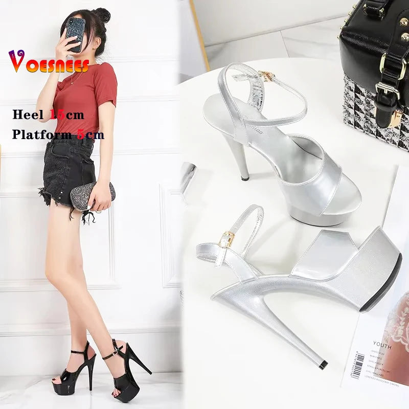 15CM Stiletto Waterproof Platform Sandals Stripper High Heels Women Sexy Show Shoes Platform High-heeled Wedding Shoes Size 43