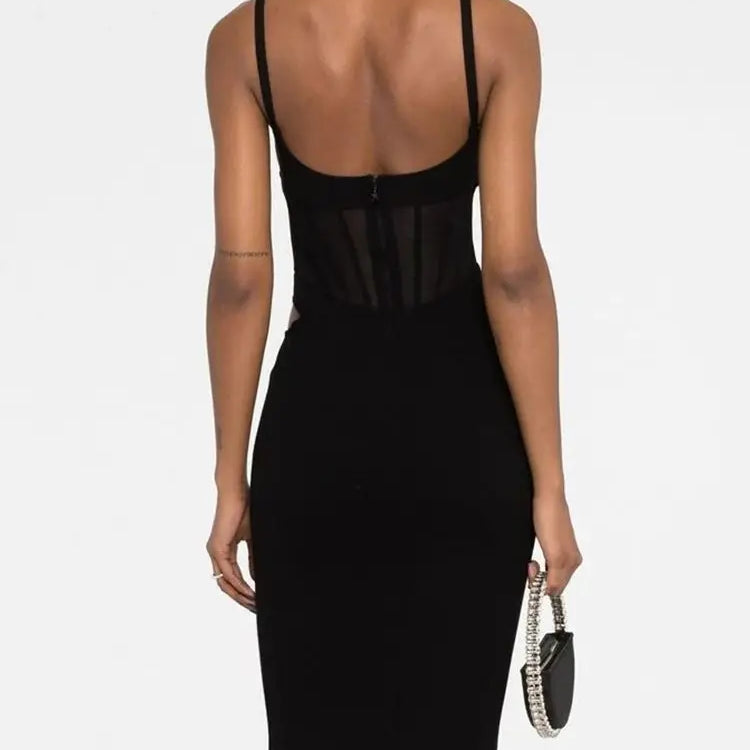 Ailigou New Summer Women's Sexy Sleeveless Tight Fit Midi Bandage Dress with Hollow Lace Elegant Celebrity Party Club Dress