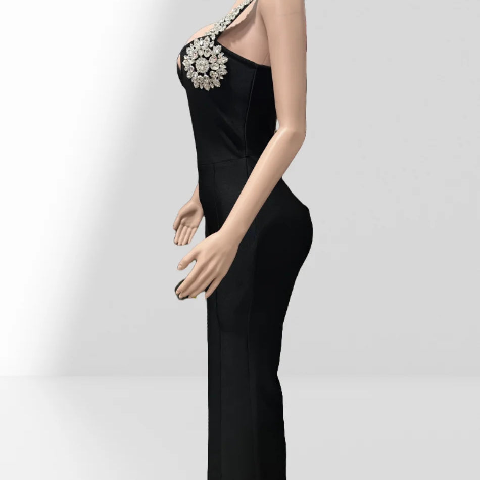 Shining Diamonds Sexy V-Neck Sleeveless Jumpsuit Graceful Woman Evening Party Outfit