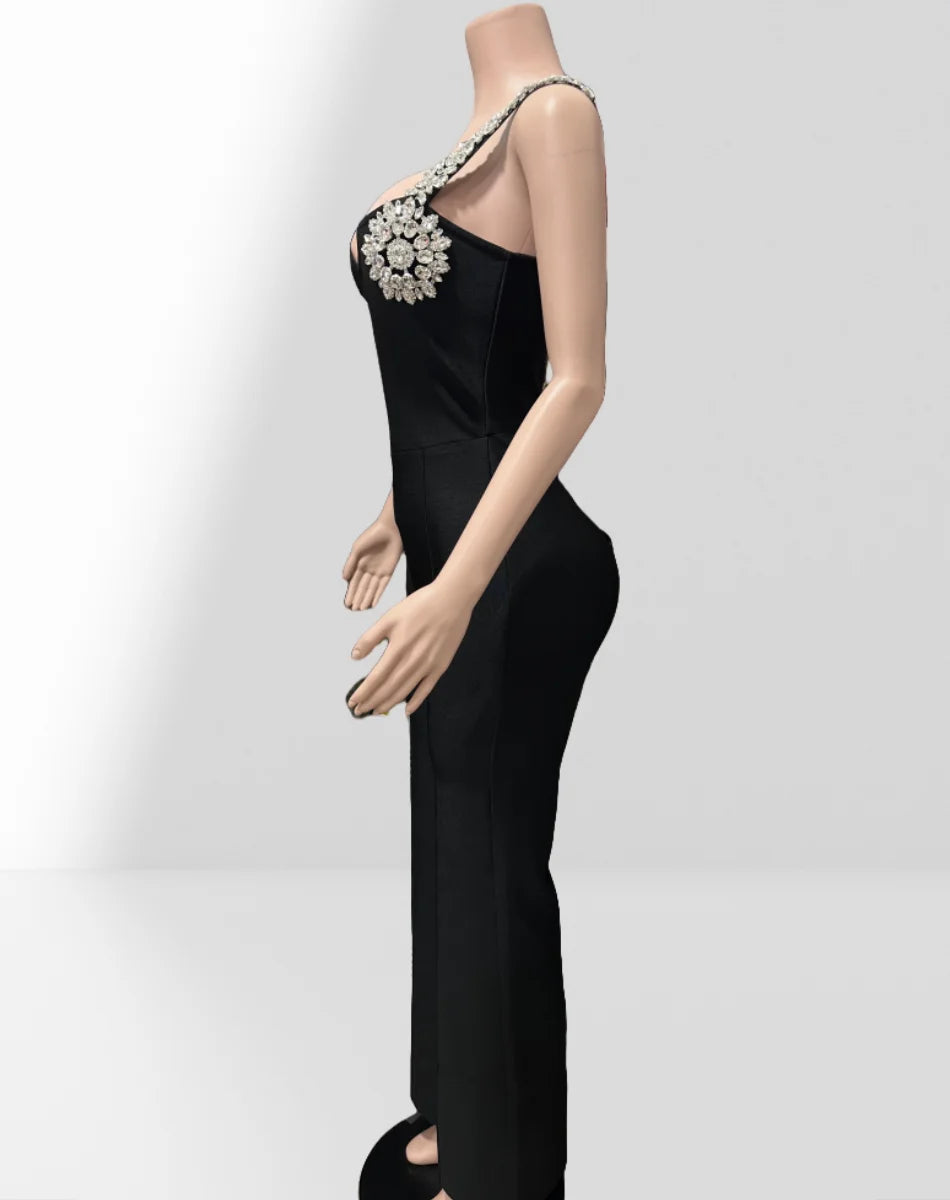 Shining Diamonds Sexy V-Neck Sleeveless Jumpsuit Graceful Woman Evening Party Outfit