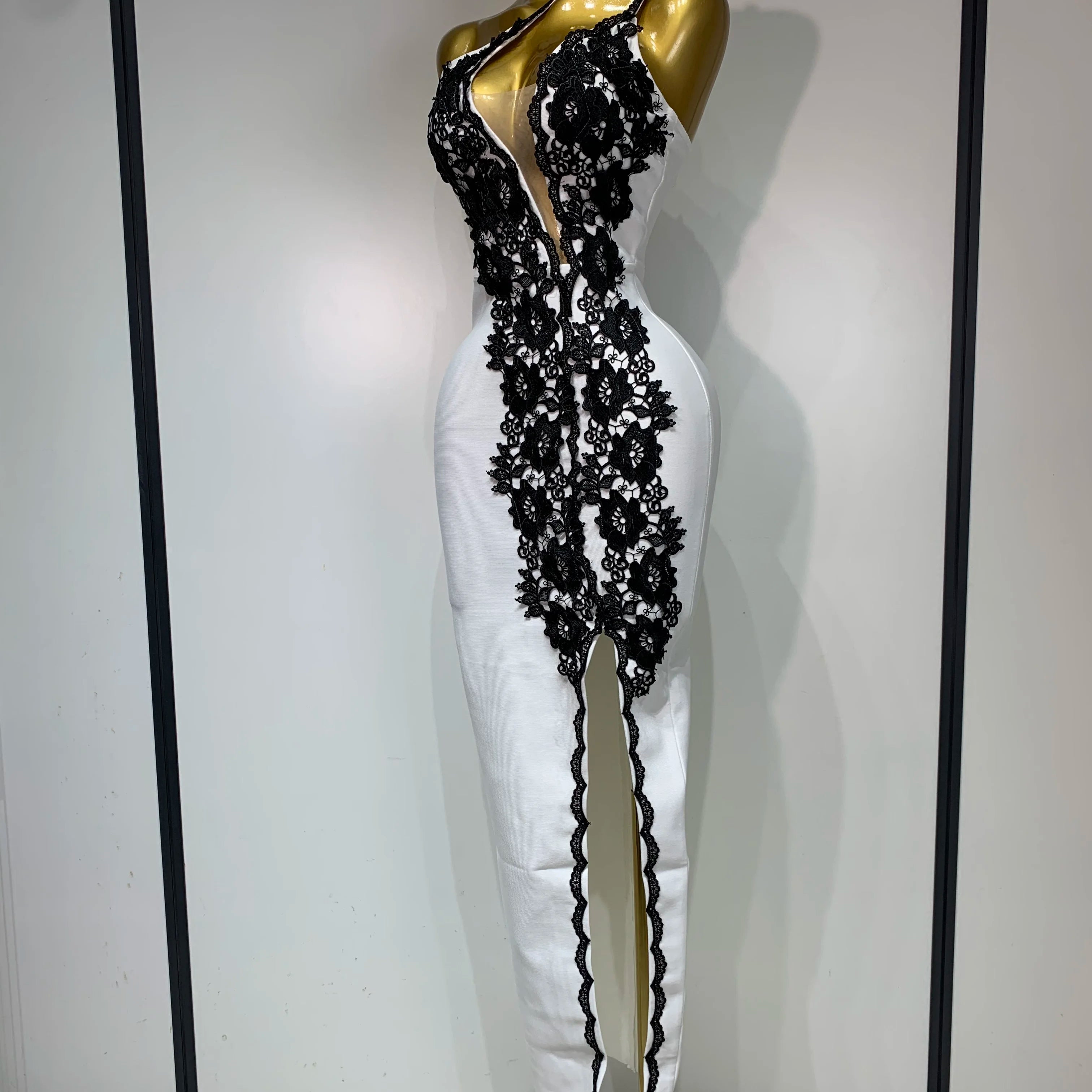 Women New Designer Black Lace Bodycon Bandage Dress Luxury Birthday Party Dresses Elegant Long Celebrity Evening Prom Gowns