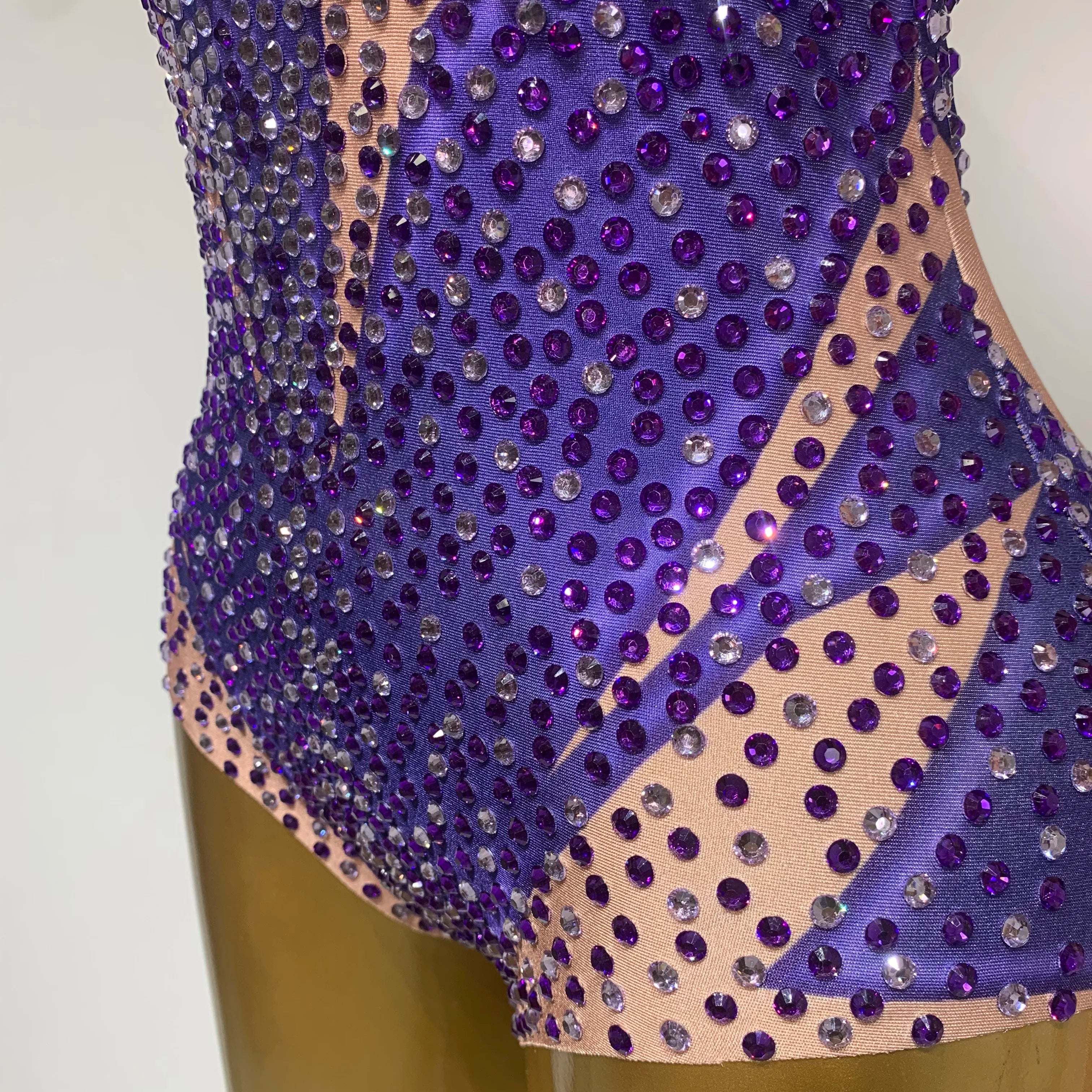 Luxury Rhinestone Elastic Long Sleeved Bodysuit 2025 Club Singer Dancer Stage Performa Costume Evening Party Outfit