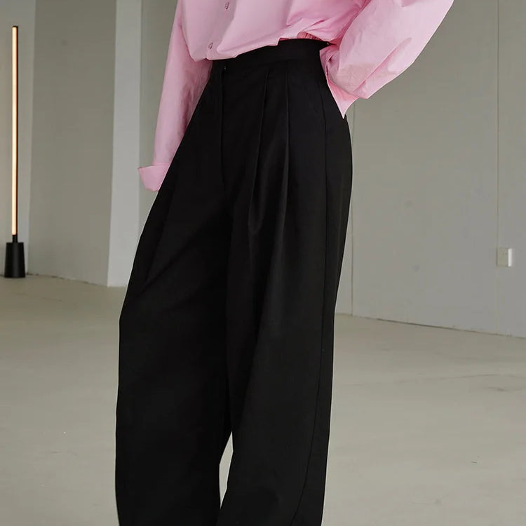 [LANMREM] Minimalism Wide Leg Pants For Women spring New Solid High Waist Straight Loose Trousers Fashion Clothing 26D5746