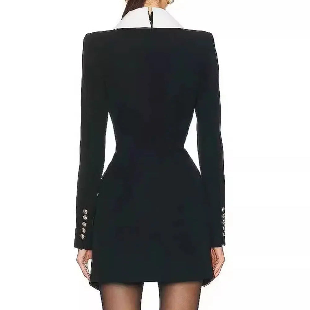 2024 Autumn Women Elegant Bandage Dress with Large Collar Long Sleeve Button Design Bodycon Asymmetric Mini Dress Party Vestidos