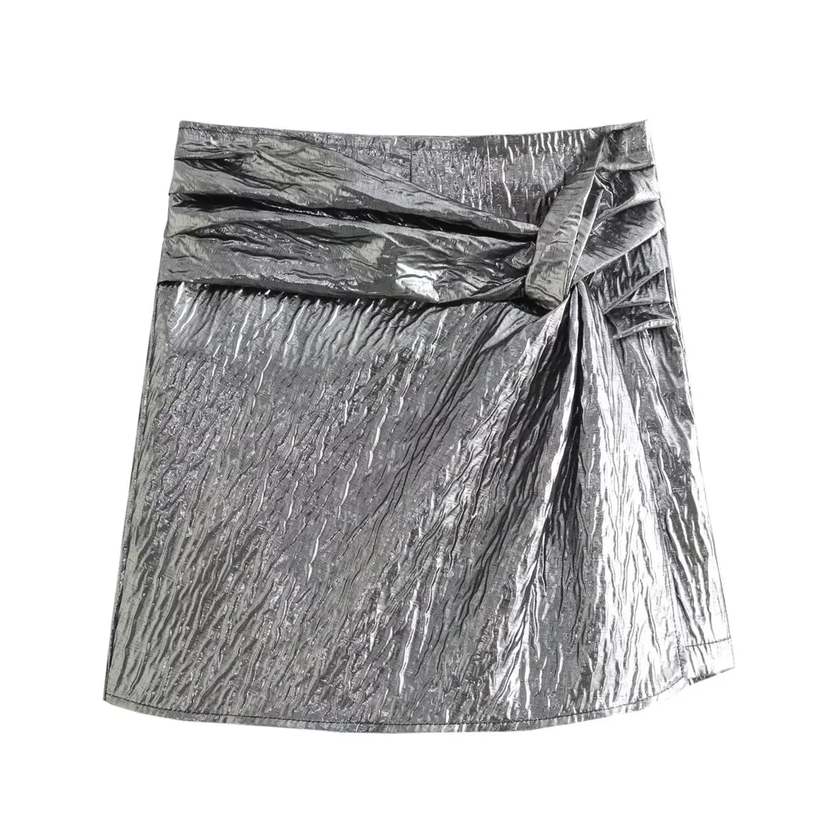 TRAFZA Shorts Skirts For Women Vintage Y2K Mini Skirt Side Zipper High Waist Draped Culottes Elegant Woman Streetwear Shorts silver