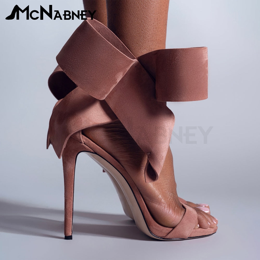 Satin Butterfly Knot High Heels Stiletto Pointed Toe Sandals Luxury Style Shoes Fashion High Heels Shiny Rhinestone Sandals