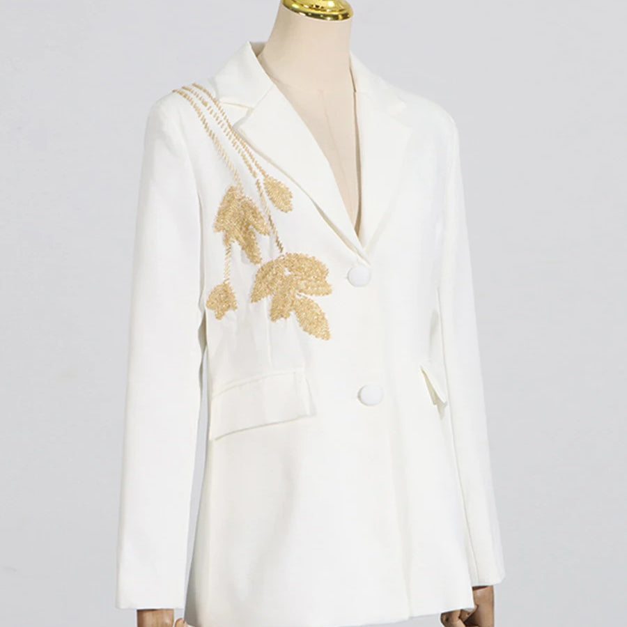 Solid Slimming Two Piece Sets for Women Lapel Long Sleeve Patchwork Bead Top High Waist Pant Temperament Set Female