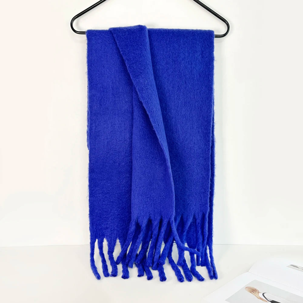 Winter Warm Scarf Women Girl Fashion Solid Color Shawl Stole Faux Cashmere Bandana for Lady 210*40cm Blue