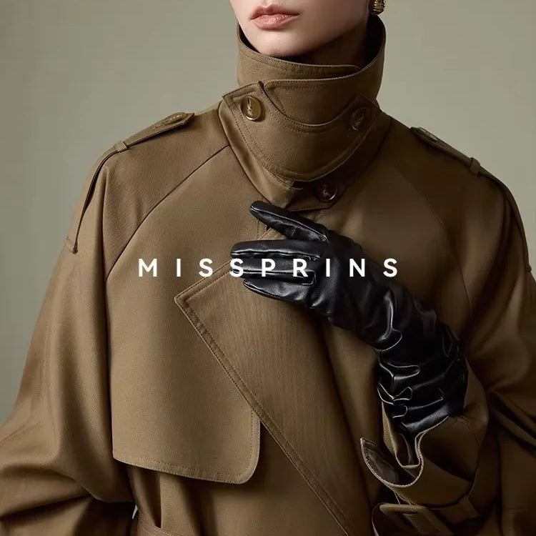 Lautaro Spring Autumn Long Khaki Trench Coat for Women Belt Double Breasted Chic Luxury Designer European Fashion Clothes 2025