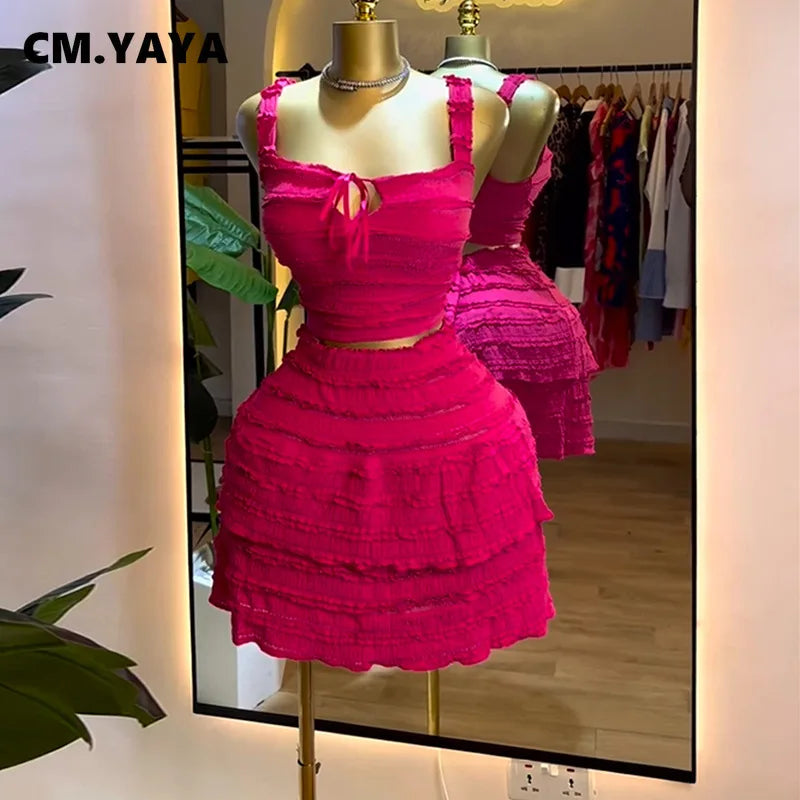 Beach Boho Women's Set Strap Sleeveless Tank Top and Ruched Mini A-line Skirts Two 2 Piece Sets 2025 Summer Outfits