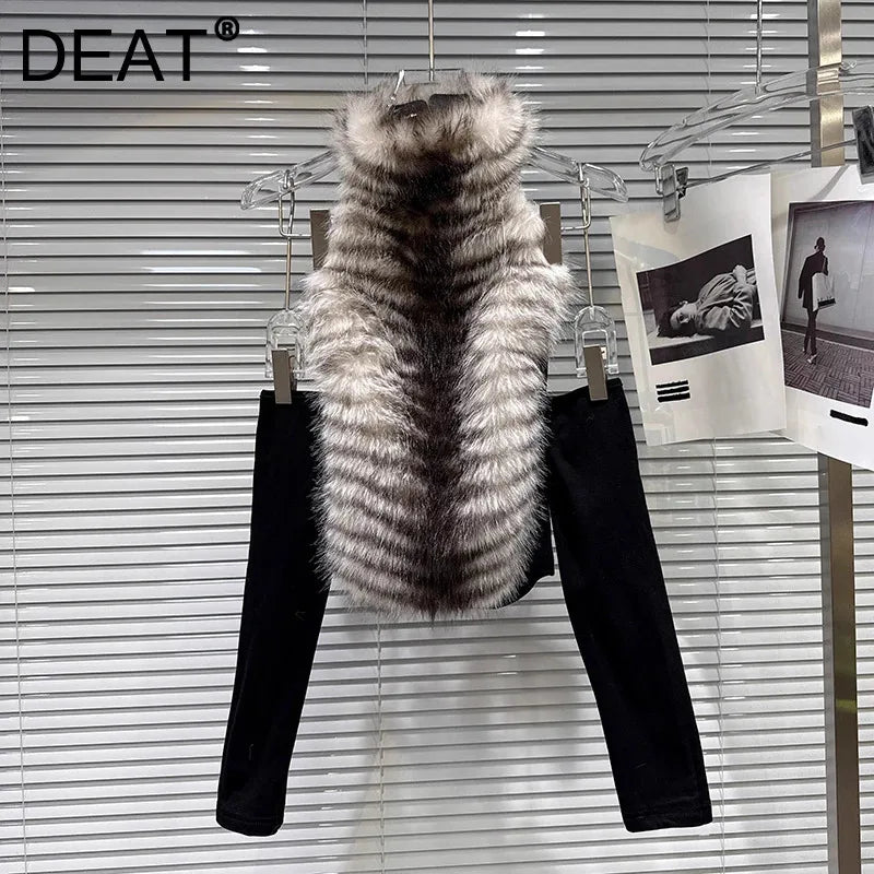 Winter New Fashion Gradient Furry Patchwork Off-Shoulder T-Shirt For Women Versatile Slim Fit Tops Female 11A07698