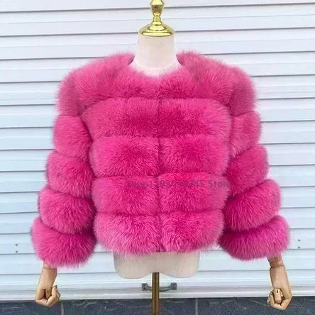 Women's Fashion Faux Fur Coat Super Hot Autumn Winter Women Short Faux Fox Fur Fluffy Jacket High Quality 5xl Ladies Furry Coats Bright pink