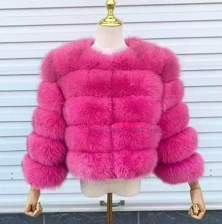 Women's Fashion Faux Fur Coat Super Hot Autumn Winter Women Short Faux Fox Fur Fluffy Jacket High Quality 5xl Ladies Furry Coats Bright pink
