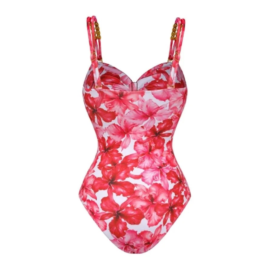One Piece Swimsuit Floral Ruffle Printed Push Up Women Bikini Set Swimwear Slimming Bathing Suit Beach Wear