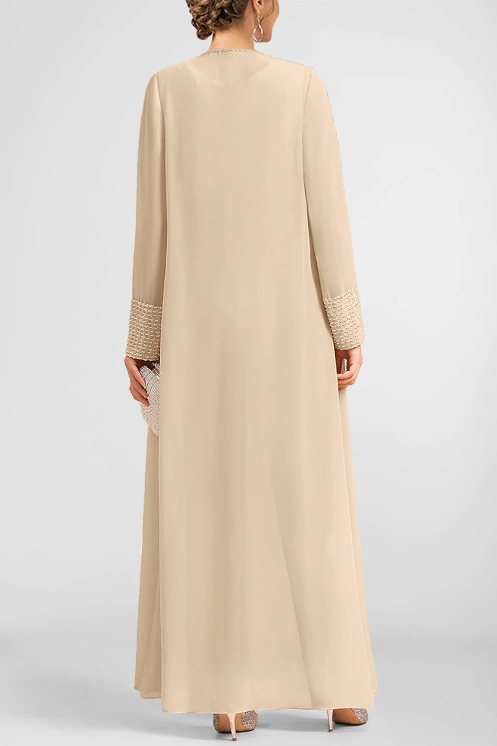 Flycurvy Plus Size Mother Of The Bride Apricot Sequin Embellishment Chiffon Wide Leg Three Piece Pant Suit