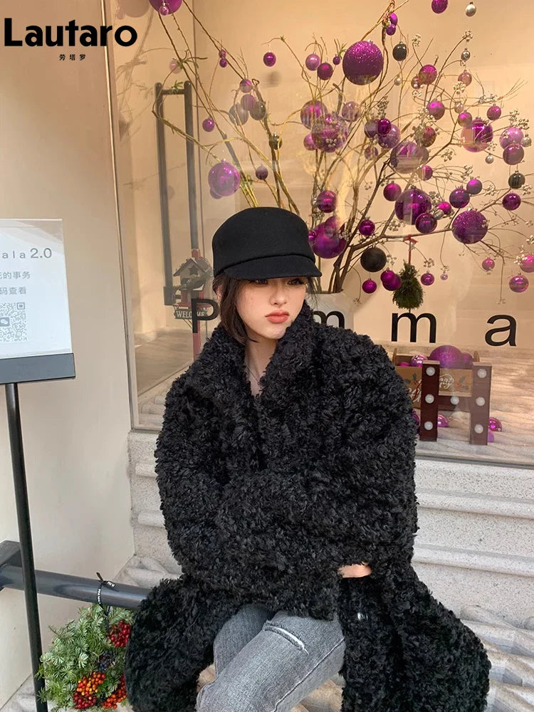 Winter Long Loose Casual Soft Thick Warm Fluffy Black Faux Fur Coat Women Stand Collar Hairy Furry Fuzzy Overcoat 2023