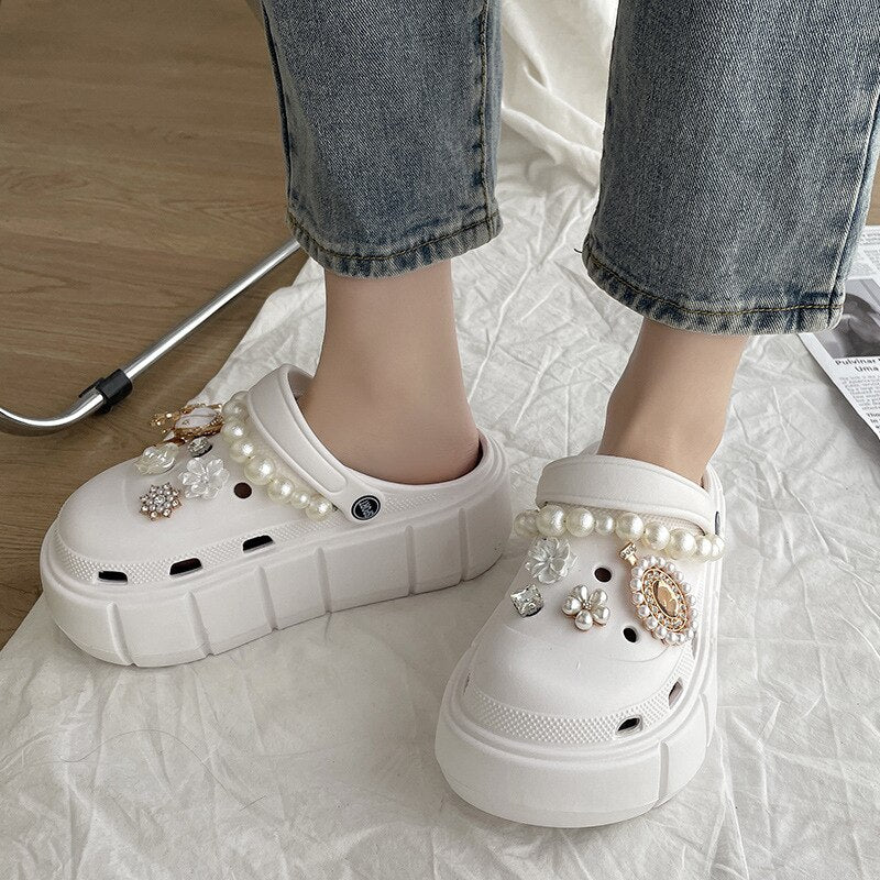 Summer Women Slippers Platform Clogs Outdoor Garden Shoes Female Pool Sandals Bathroom Flip Flops Mules Ladies Beach Slides white DIYpearlzuan