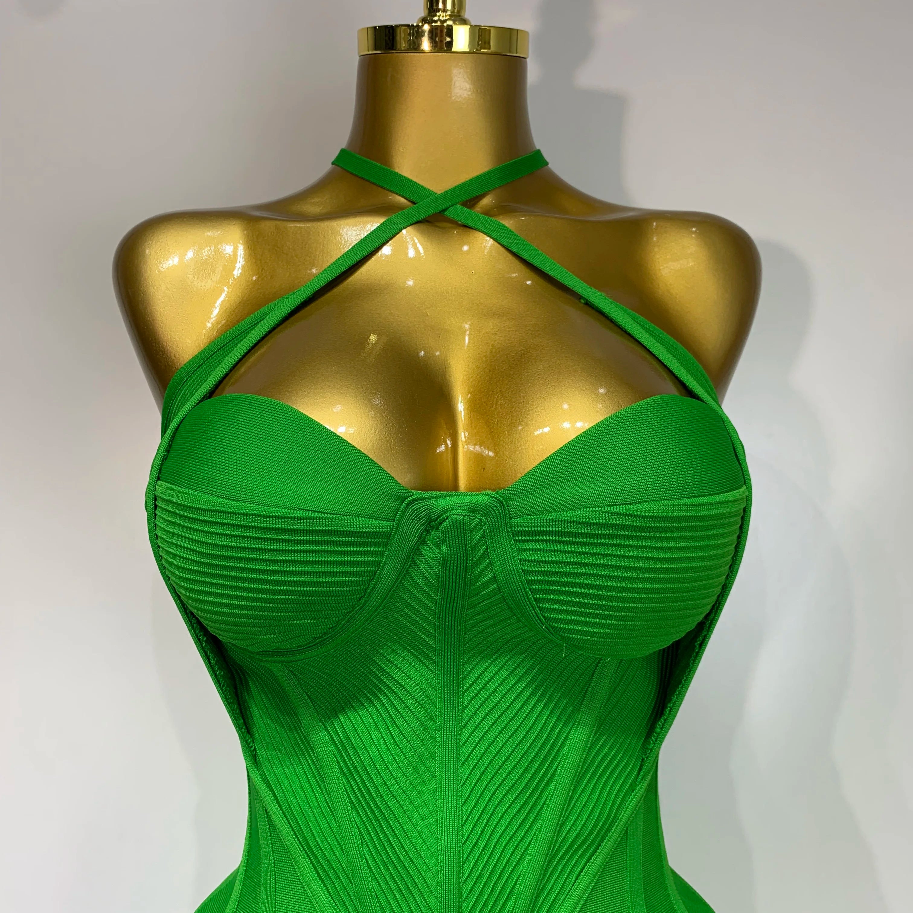 Women Sexy Sleeveless Backless Green Midi Bodycon Bandage Dress 2025 Celebrity Elegant Evening Club Party Luxury Birthday Dress