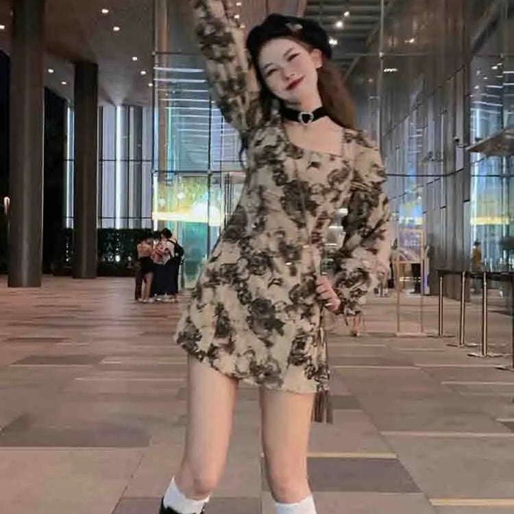 Autumn Floral Fairy Dresses for Women Luxury Designer Slim Korean Princess Dresses Female Chic Elegant Casual Party Dresses