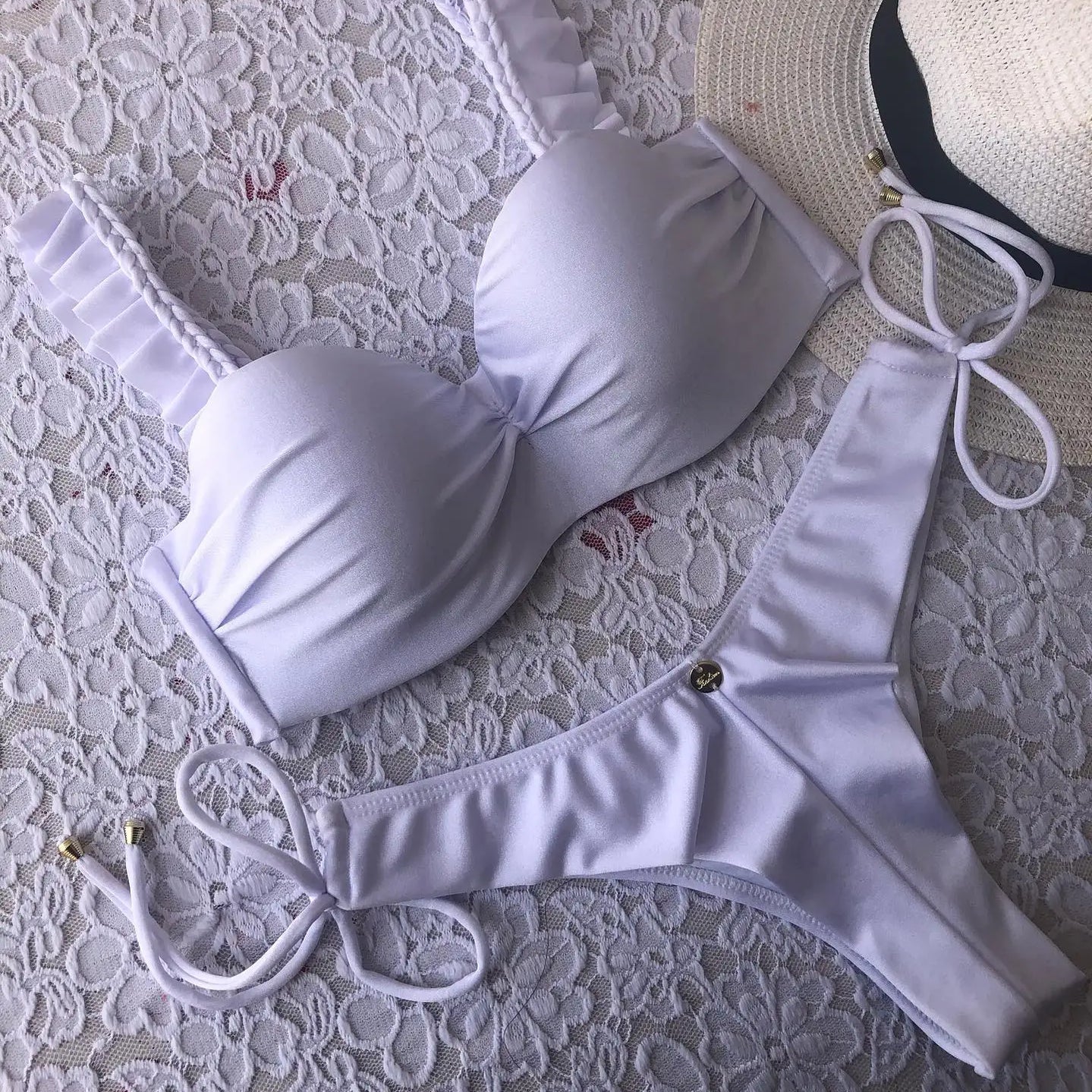 Sexy Bikinis Sets Push Up Women's Swimsuit Tie Side G-String Vintage Solid Swimwear Chest Pad Summer Beachwear Bathing Suit MA24227W1