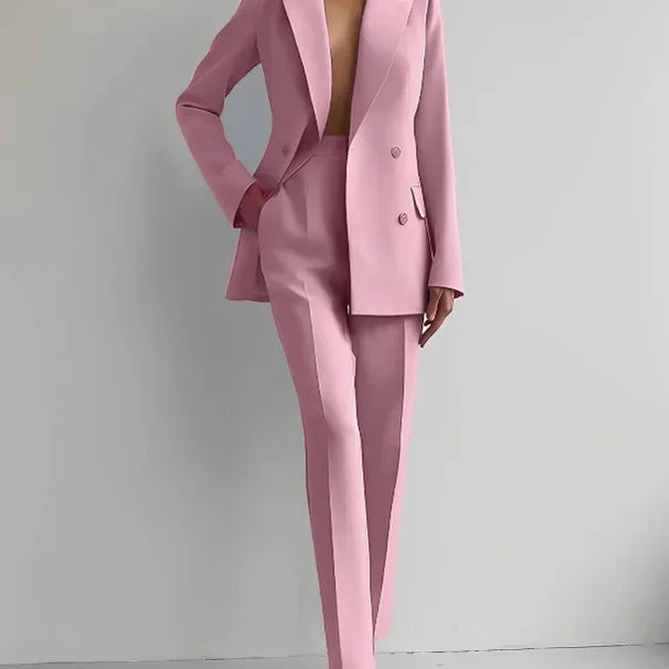 Elegant Blazer Suit and Wide Leg Pants Two 2 Piece Sets Outfits Women 2024 Classic OL Work Street Outfit Tracksuit Pink