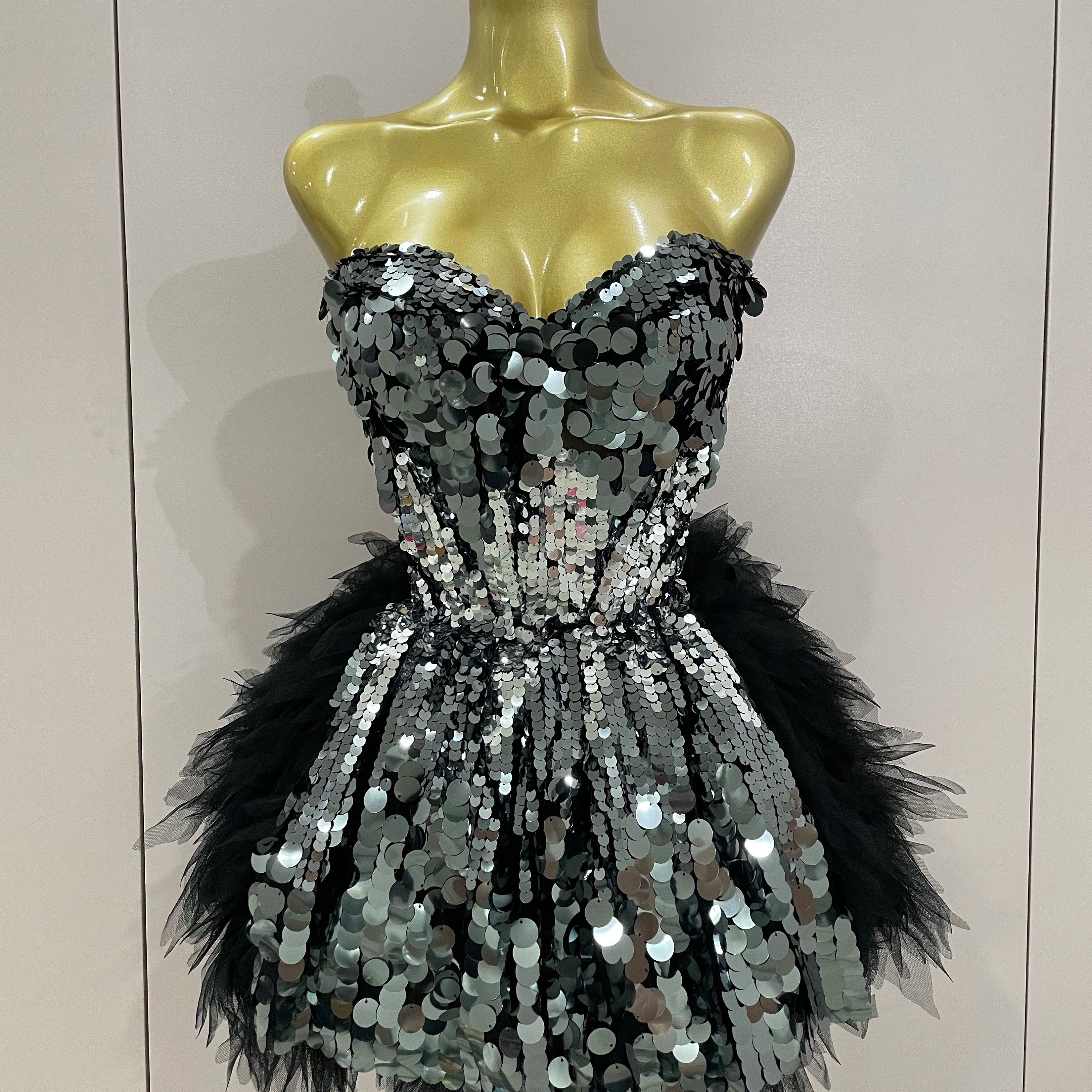 Sparkly Black Sequins Two Pieces Set 2025 Women Party Evening Prom Celebrate Birthday Dress Nightclub Photo Shoot Stage Costume MULTI