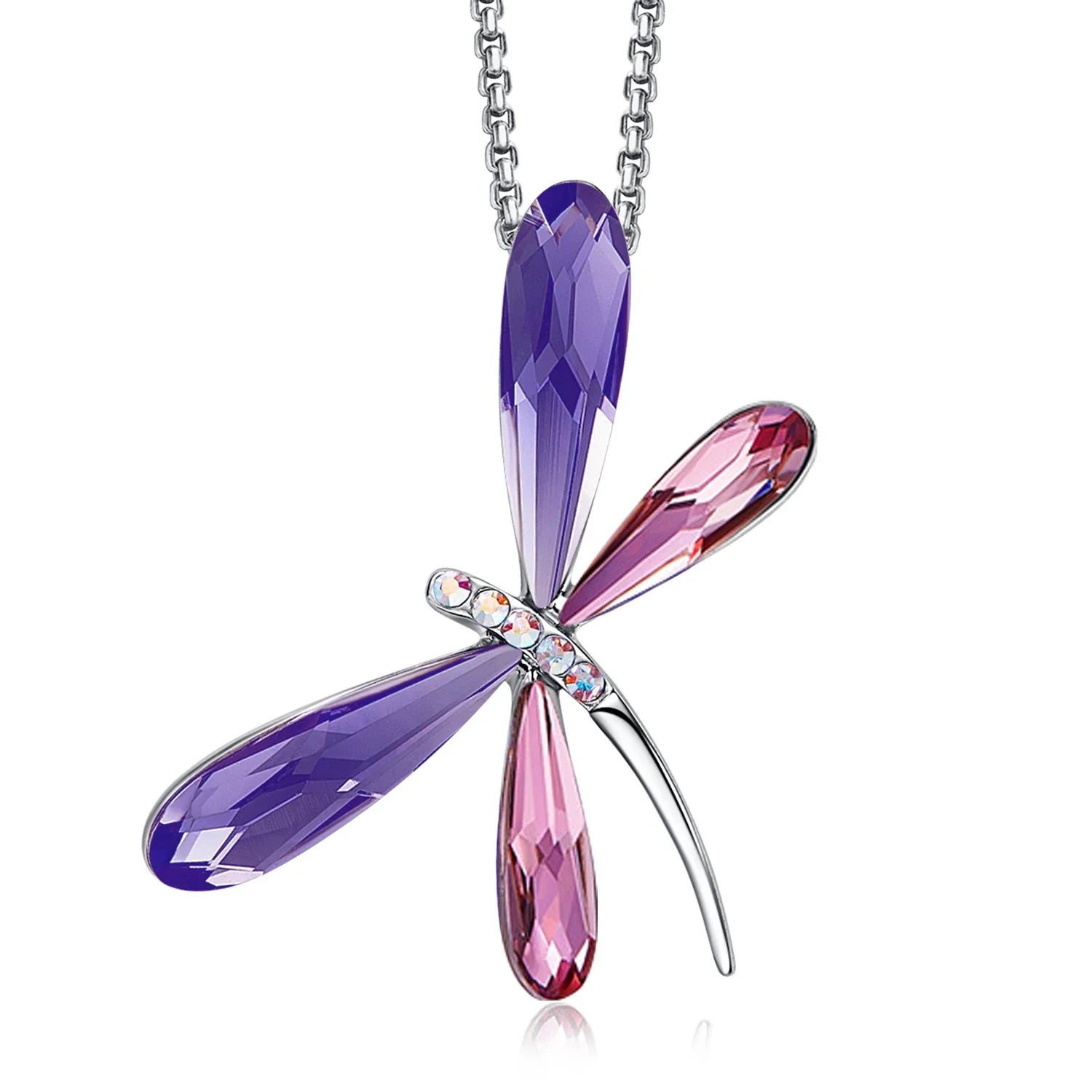 Cute Pink Blue Dragonfly Pendant Necklace for Women Girls Real Austrian Crystals Animal Necklaces Fashion Jewelry Free Shipping Purple Pink