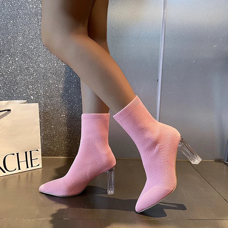 Winter Ladies Socks Boots Women's Elastic Fabric Elastic Stilettos Heel Pointy Booties Women's Shoes Boat Shoes