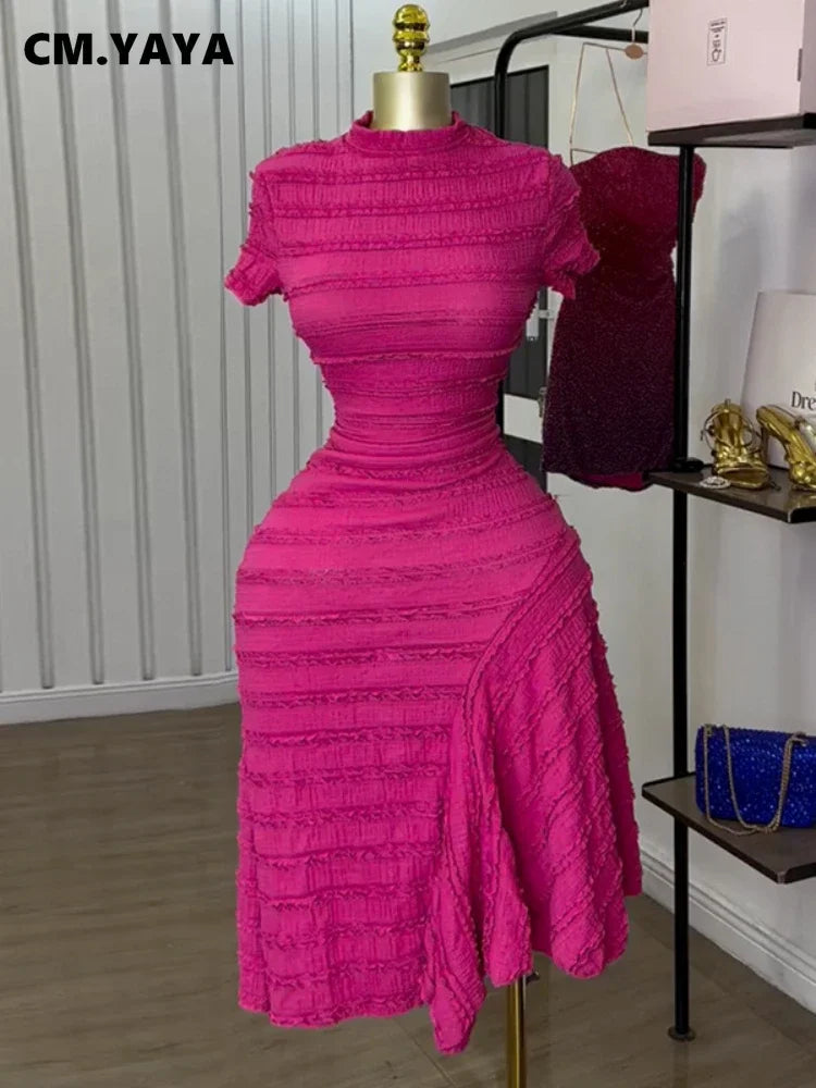 Women Short Sleeve O-neck Big Swing Elastic Dress 2025 Sweet Elegant Sexy Birthday Beach Night Party Vestidos Dresses