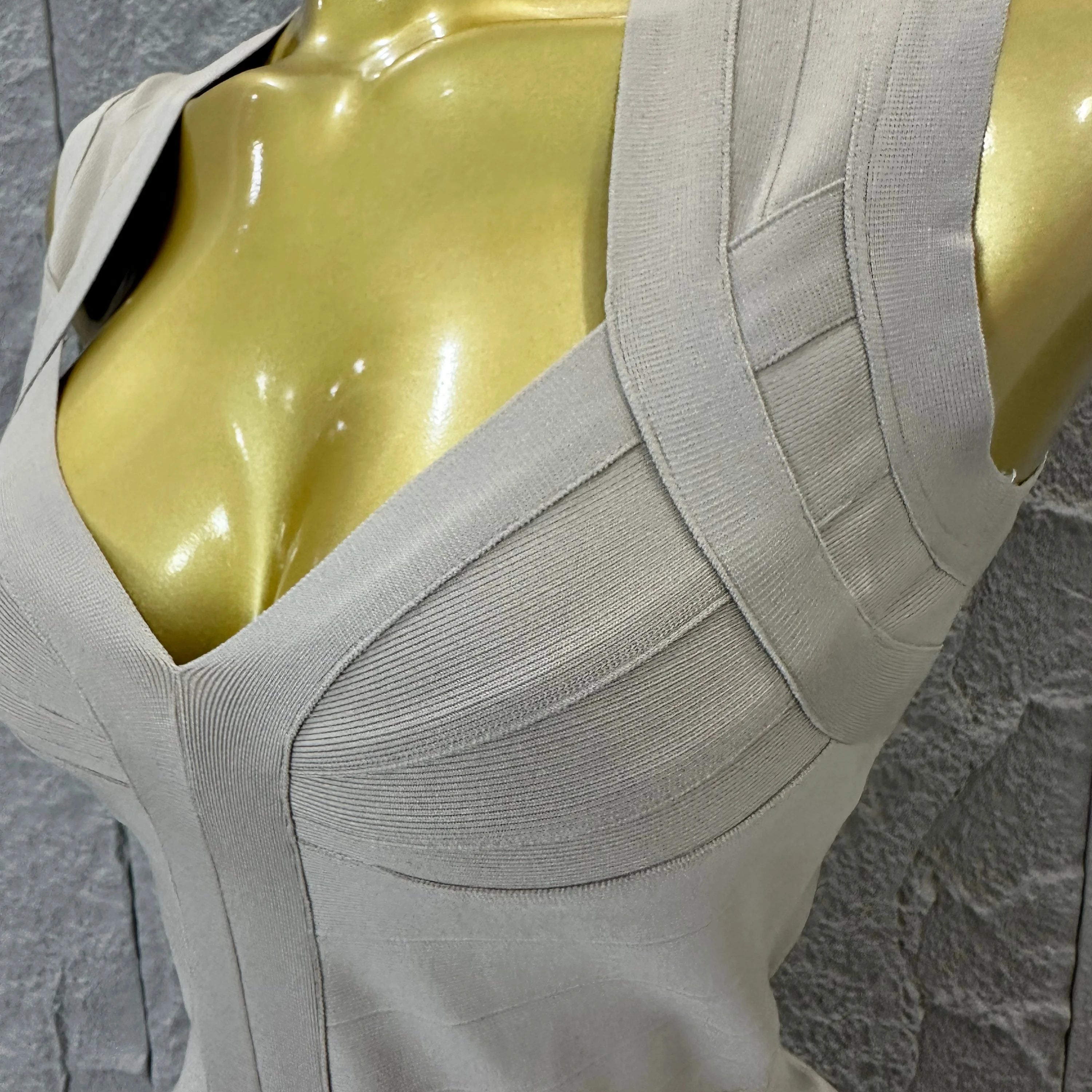 2026 Elegant Beige Bandage Midi Dress Women Sleeveless Deep V Neck Bodycon Cocktail Party Evening Gown Formal Event Wear