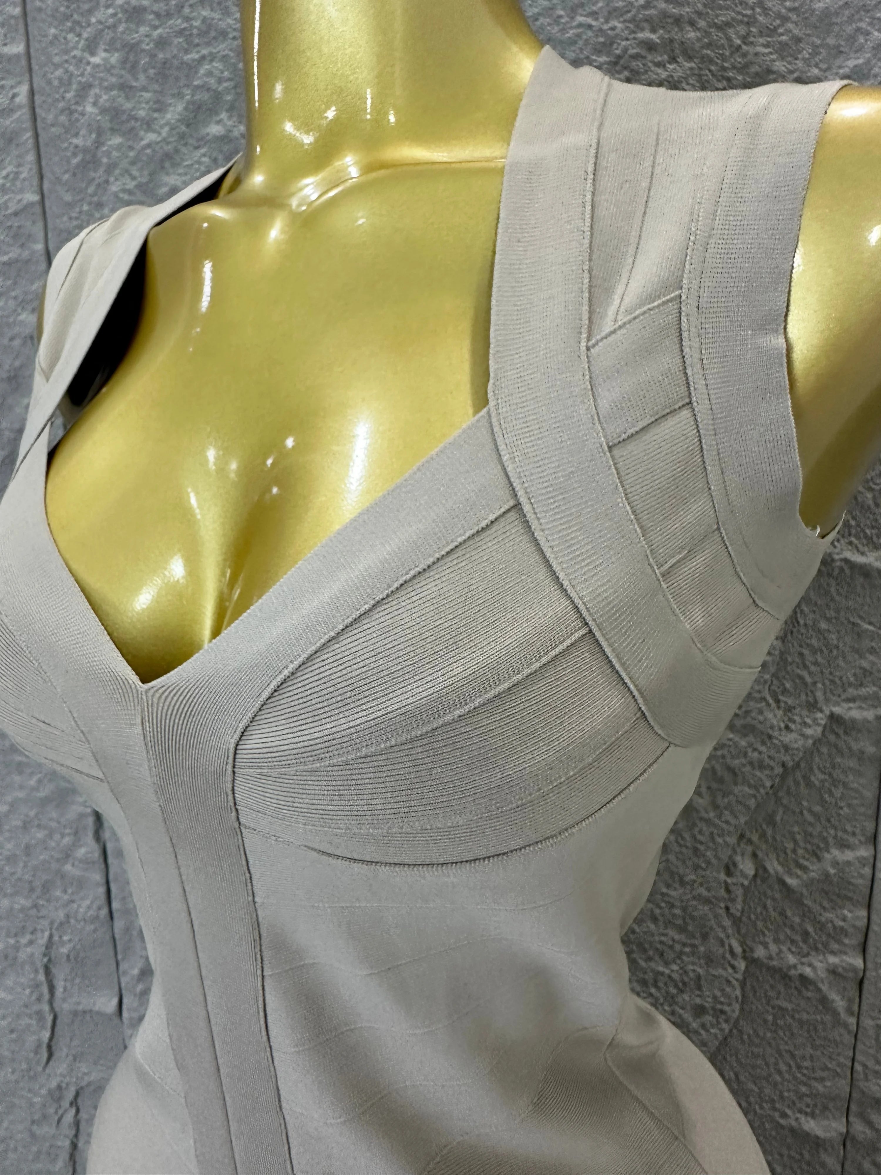 2026 Elegant Beige Bandage Midi Dress Women Sleeveless Deep V Neck Bodycon Cocktail Party Evening Gown Formal Event Wear
