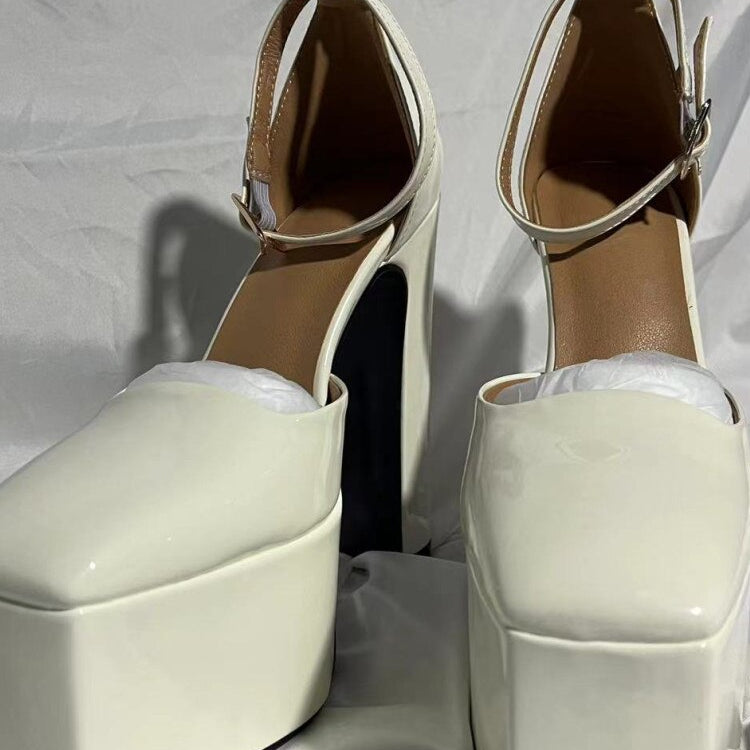 Spring and Summer New Women's High Heels Patent Leather Wedding Shoes Luxury Sexy Paris Fashion Banquet White