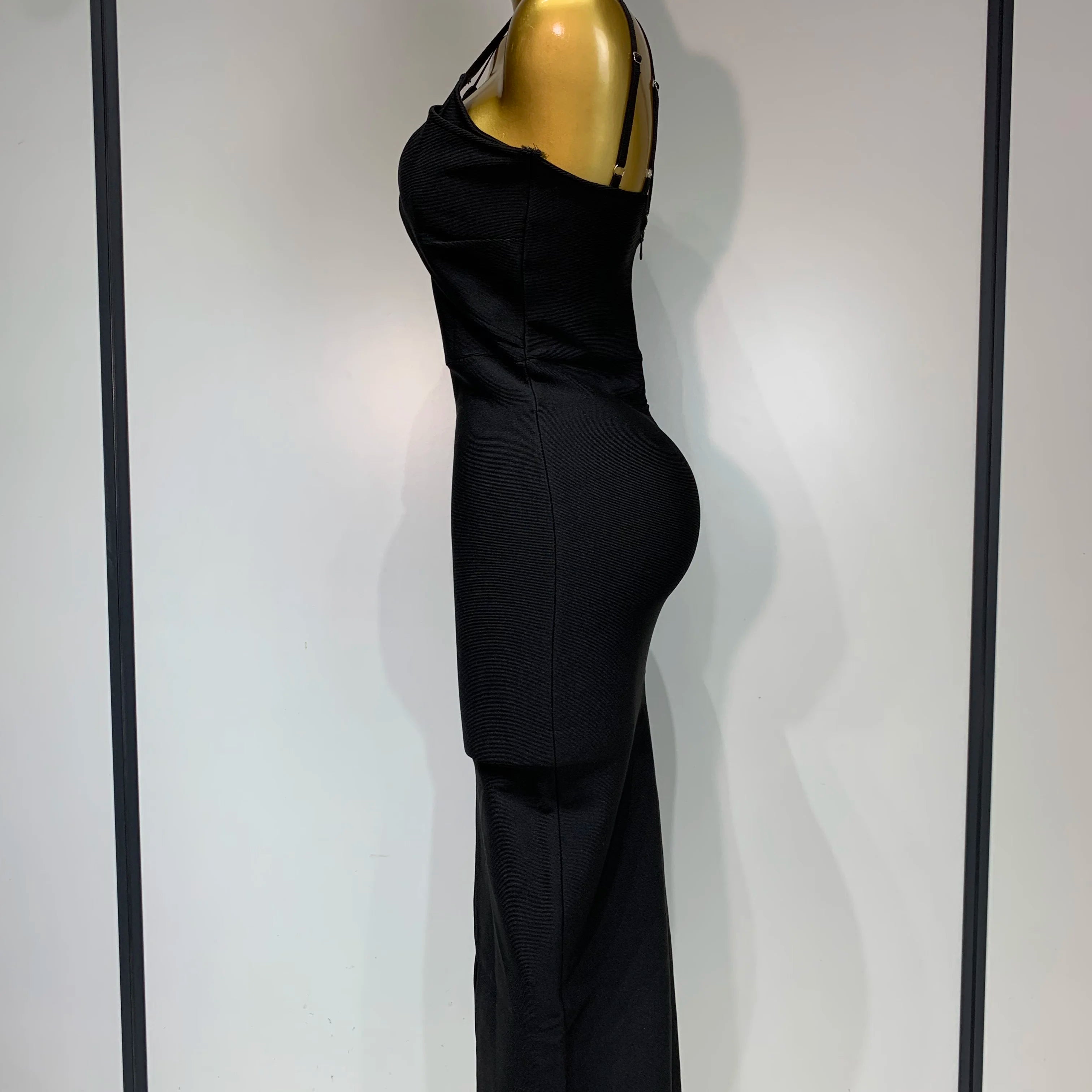 Women Sexy Sleeveless Hollow out Split Backless Black Midi Bandage Dress 2025 Celebrity Elegant Evening Cocktail Party Dresses